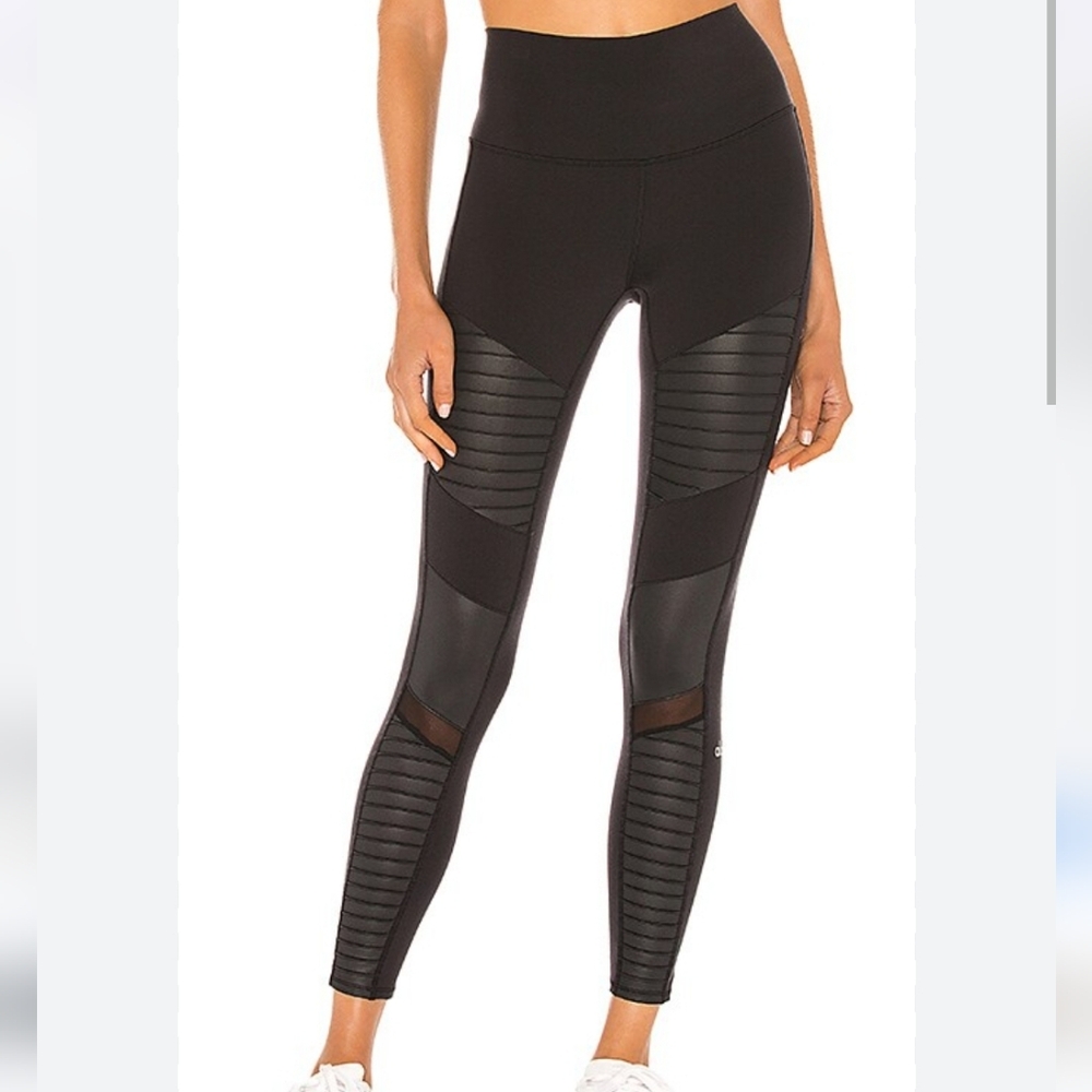 ALO Yoga‎ Black Moto Leggings Small Mid Rise Full Length
